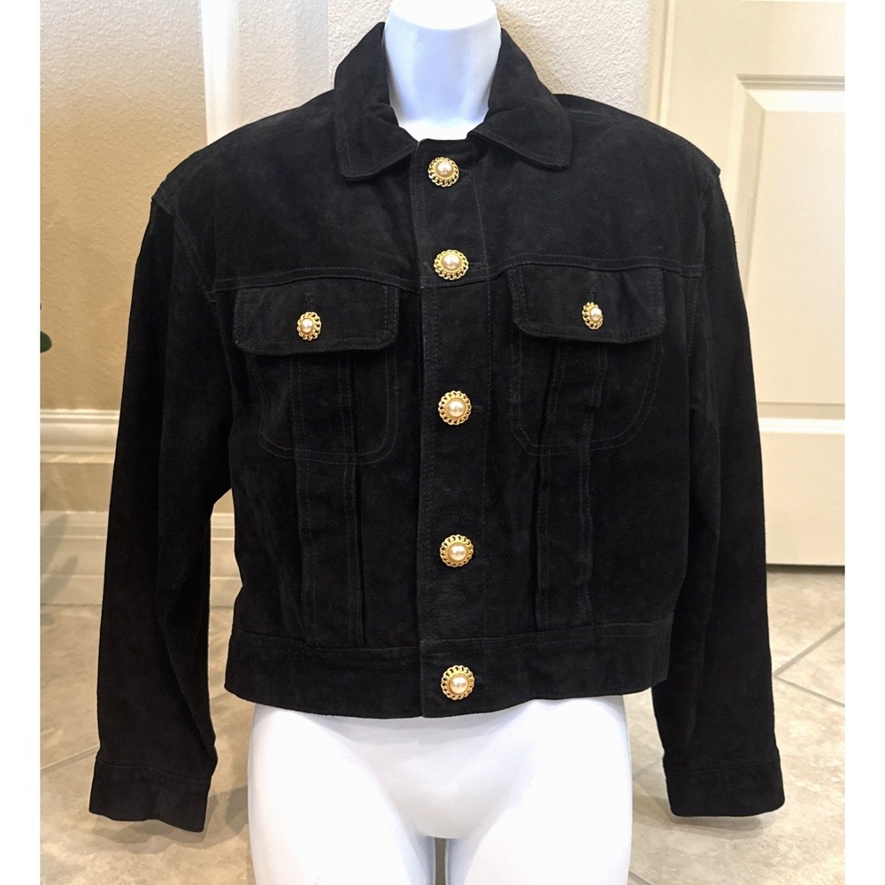 VTG The Limited Leather Jacket Women's Sz S Black Cropped Suede‎ Boho Lined Coat